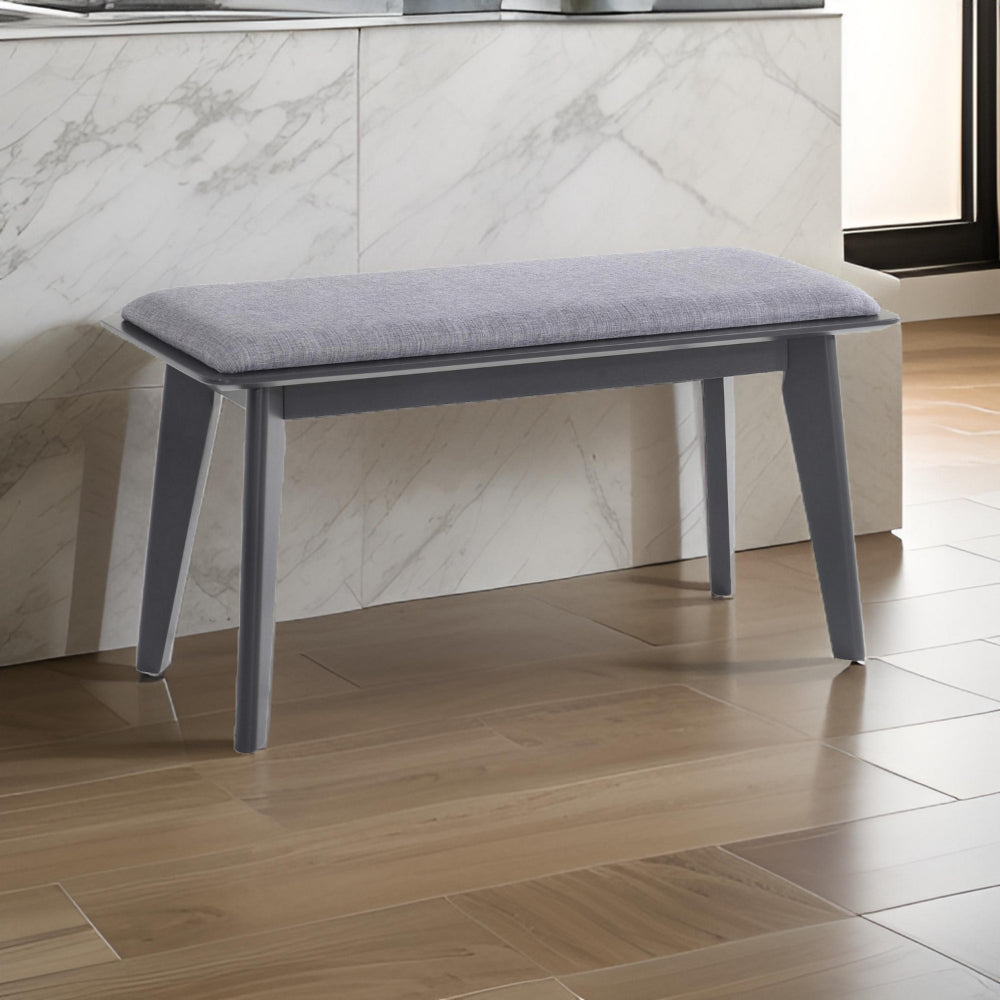 35 Inch Bench Benzara 35 Inch Bench, Angled Legs, Solid Wood, Light Gray Fabric ...