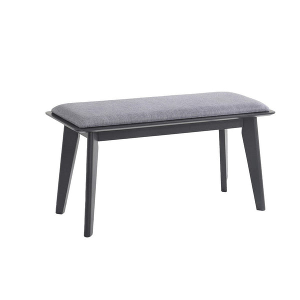 35 Inch Bench, Angled Legs, Solid Wood, Light Gray Fabric Upholstery - BM311136