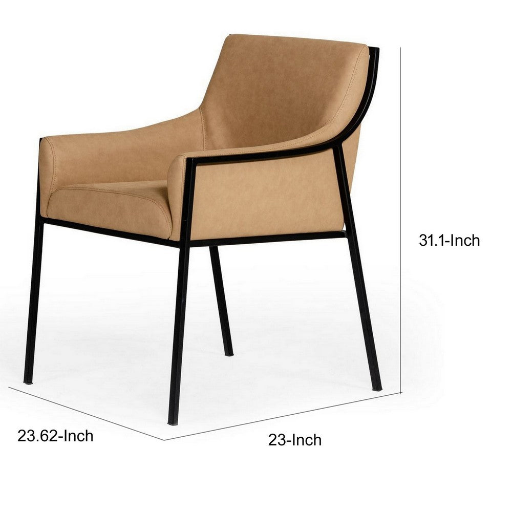 24 Inch Dining Chair, Modern Exposed Frame, Tan Faux Leather, Metal, Black - BM311137