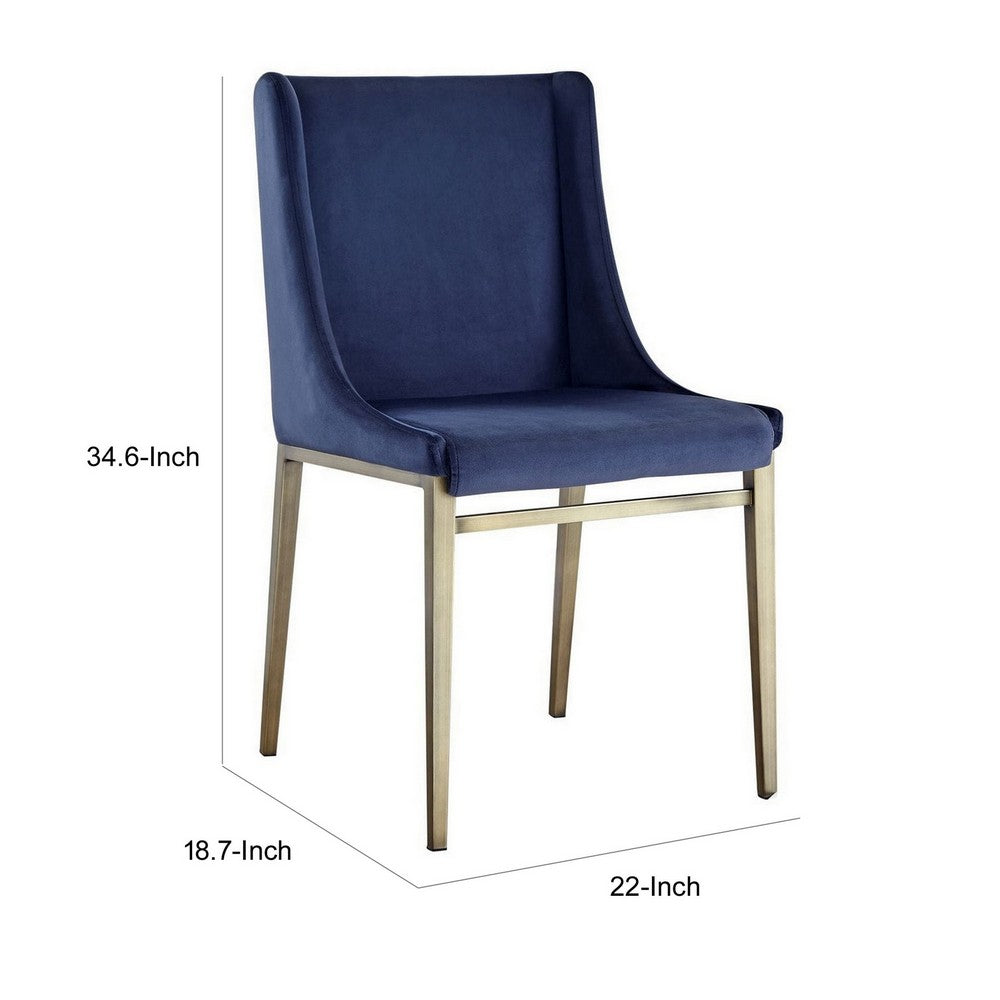 Cid Kinn 22 Inch Dining Chair Set of 2, Gold Base, Blue Velvet Upholstery - BM311138