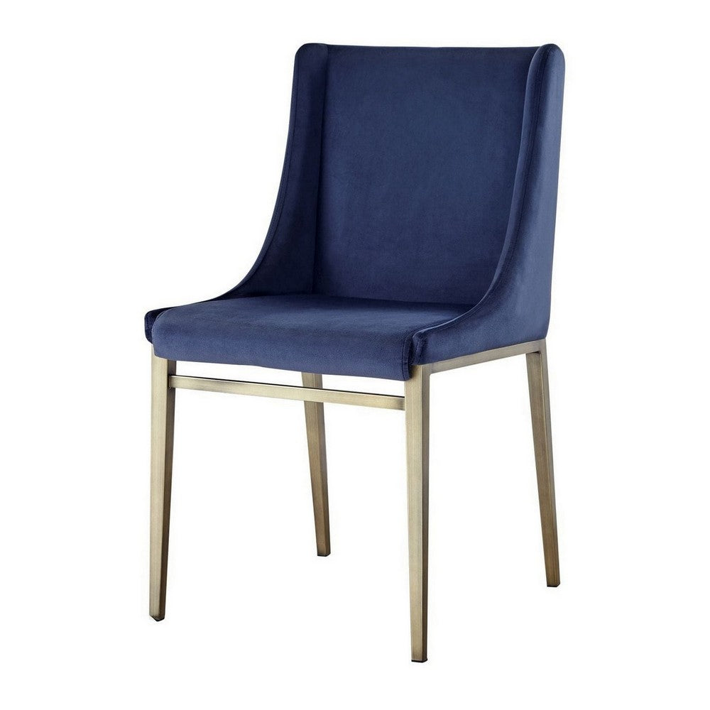 Cid Kinn 22 Inch Dining Chair Set of 2, Gold Base, Blue Velvet Upholstery - BM311138