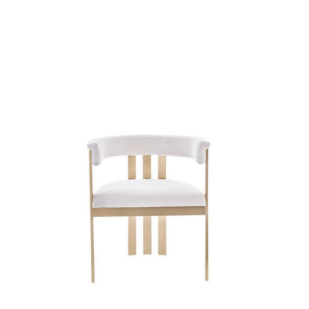 25 Inch Dining Chair, Contemporary Art Style, Sherpa Velvet, Beige, Gold - BM311145