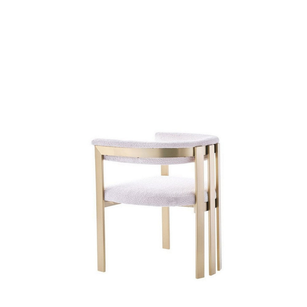 25 Inch Dining Chair, Contemporary Art Style, Sherpa Velvet, Beige, Gold - BM311145