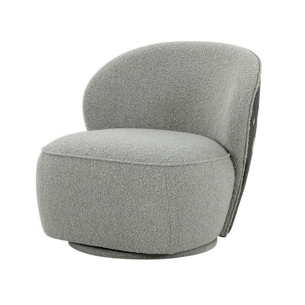 32 Inch Swivel Accent Chair, Smooth Curved Shape, Gray Fabric Upholstery - BM311164