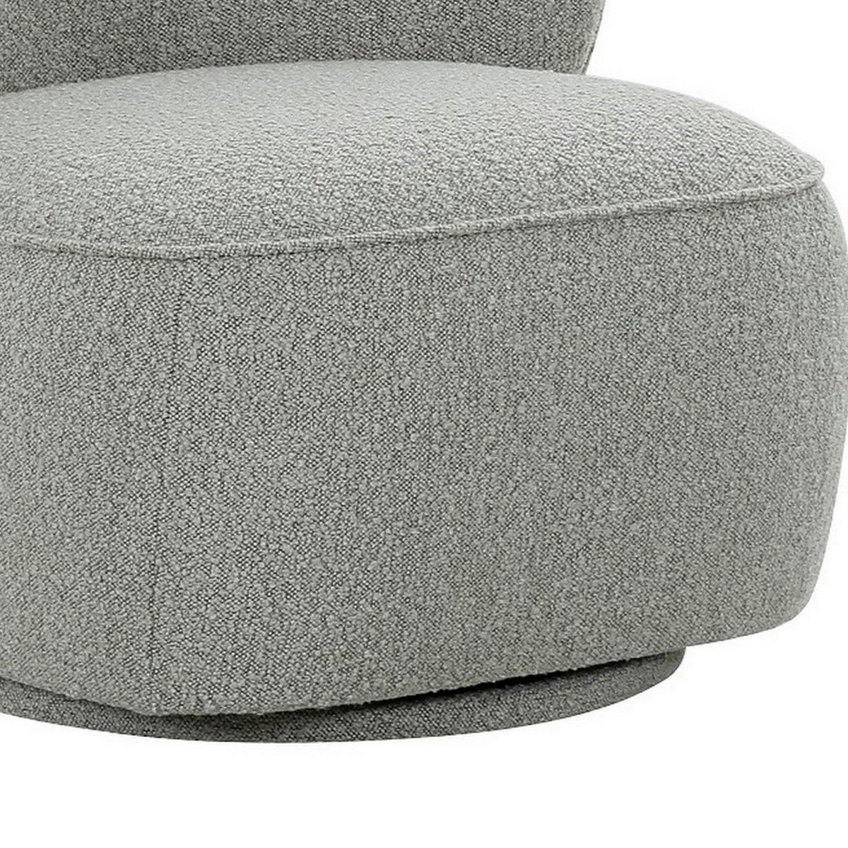 32 Inch Swivel Accent Chair, Smooth Curved Shape, Gray Fabric Upholstery - BM311164