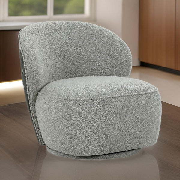 32 Inch Swivel Accent Chair, Smooth Curved Shape, Gray Fabric Upholstery - BM311164