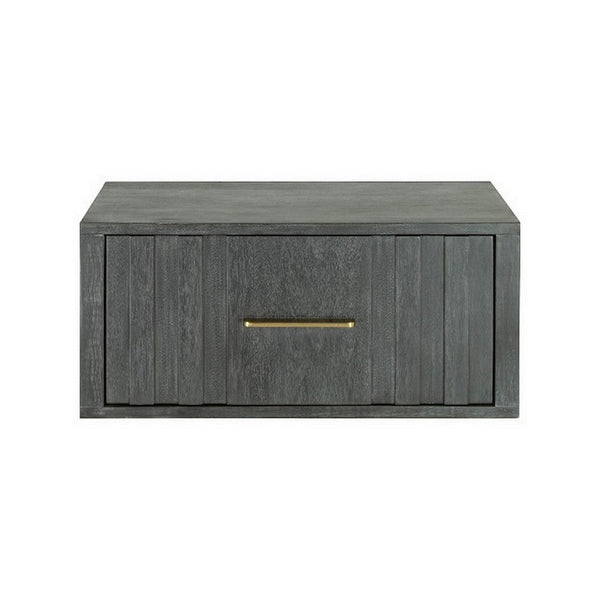 Cid Lime 27 Inch Nightstand, 1 Drawer, Brass Handles, Acacia Wood, Gray - BM311165