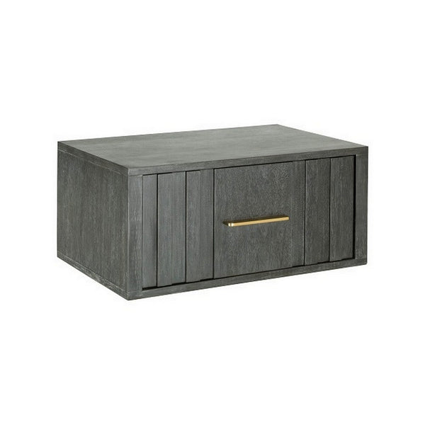 Cid Lime 27 Inch Nightstand, 1 Drawer, Brass Handles, Acacia Wood, Gray - BM311165