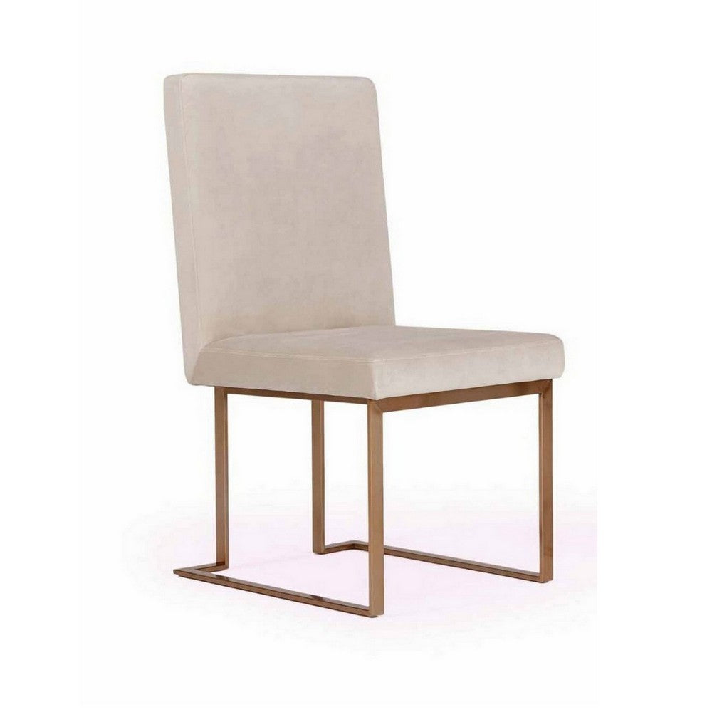 24 Inch Dining Chair Set of 2, Brass Steel Frame, Beige Velvet Upholstery - BM311166