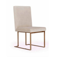 24 Inch Dining Chair Set of 2, Brass Steel Frame, Beige Velvet Upholstery - BM311166