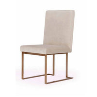 24 Inch Dining Chair Set of 2, Brass Steel Frame, Beige Velvet Upholstery - BM311166