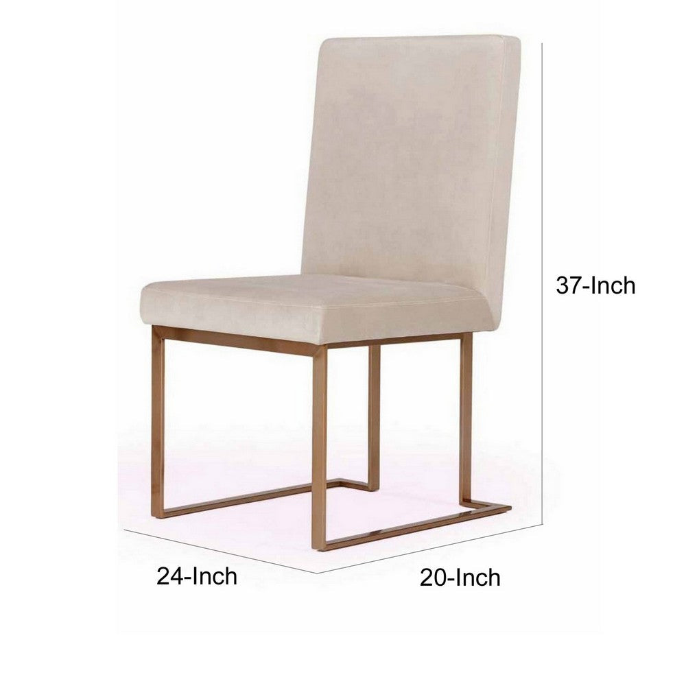 24 Inch Dining Chair Set of 2, Brass Steel Frame, Beige Velvet Upholstery - BM311166