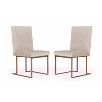 24 Inch Dining Chair Set of 2, Brass Steel Frame, Beige Velvet Upholstery - BM311166