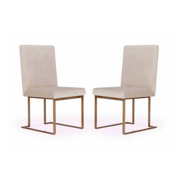 24 Inch Dining Chair Set of 2, Brass Steel Frame, Beige Velvet Upholstery - BM311166