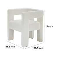 26 Inch Dining Chair, Cushioned Seat, Square Open Back, White Upholstery - BM311174