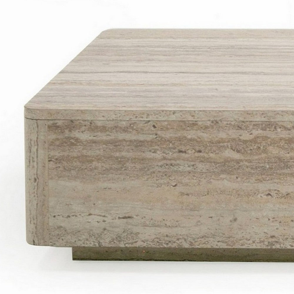 Lia 55 Inch Coffee Table, Rectangular Travertine Stone Finish Laminated Top - BM311178