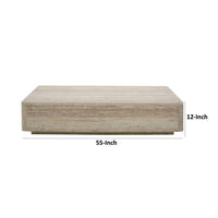 Lia 55 Inch Coffee Table, Rectangular Travertine Stone Finish Laminated Top - BM311178