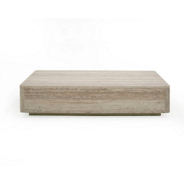 Lia 55 Inch Coffee Table, Rectangular Travertine Stone Finish Laminated Top - BM311178