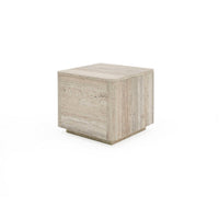 Lia 20 Inch End Table, Square Travertine Stone Finish Laminated Top - BM311179