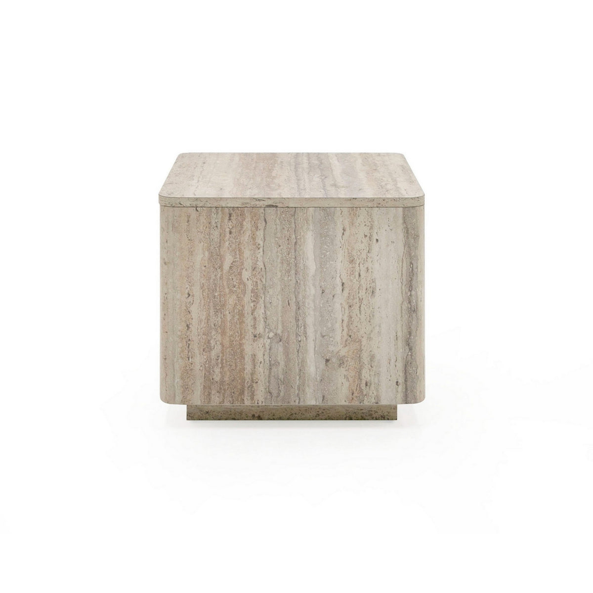 Lia 20 Inch End Table, Square Travertine Stone Finish Laminated Top - BM311179