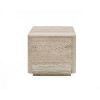 Lia 20 Inch End Table, Square Travertine Stone Finish Laminated Top - BM311179