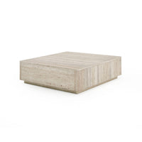 Lia 39 Inch Coffee Table, Square Travertine Stone Finish Laminated Top - BM311181