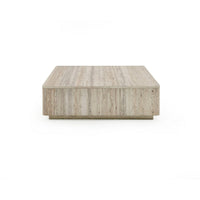 Lia 39 Inch Coffee Table, Square Travertine Stone Finish Laminated Top - BM311181