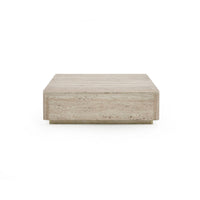 Lia 39 Inch Coffee Table, Square Travertine Stone Finish Laminated Top - BM311181