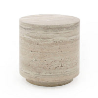 Lia 18 Inch End Table, Round Travertine Stone Finish Laminated Top - BM311182