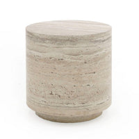 Lia 18 Inch End Table, Round Travertine Stone Finish Laminated Top - BM311182