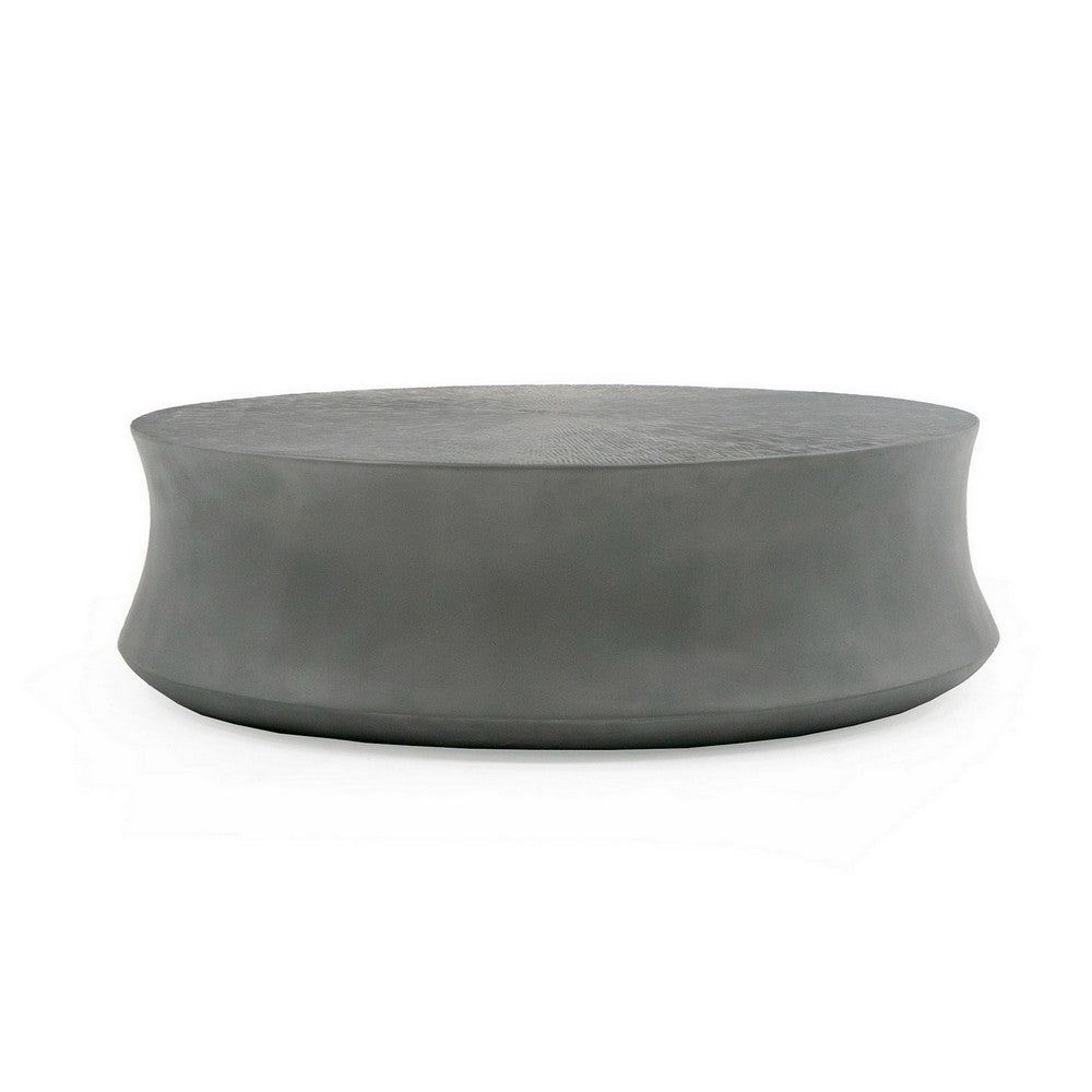 32 Inch Coffee Table, Round Fibreglass Accent Tabletop, Modern Gray Finish - BM311184