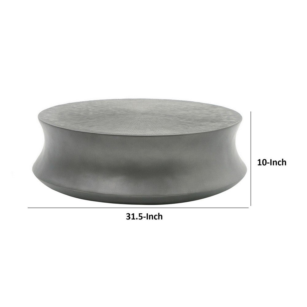 32 Inch Coffee Table, Round Fibreglass Accent Tabletop, Modern Gray Finish - BM311184