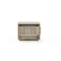 Fly 32 Inch Nightstand, 1 Drawer, 1 Sleek Gold Handle, Travertine Gray - BM311190