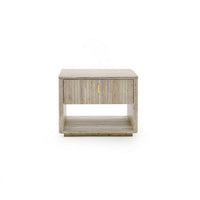 Fly 32 Inch Nightstand, 1 Drawer, 1 Sleek Gold Handle, Travertine Gray - BM311190