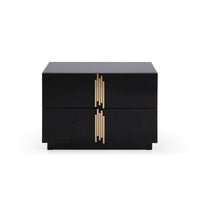 28 Inch Nightstand, Modern Vertical Gold Handles, 2 Drawers, Black Finish - BM311195