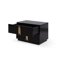 28 Inch Nightstand, Modern Vertical Gold Handles, 2 Drawers, Black Finish - BM311195