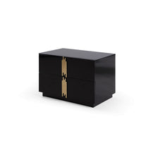 28 Inch Nightstand, Modern Vertical Gold Handles, 2 Drawers, Black Finish - BM311195