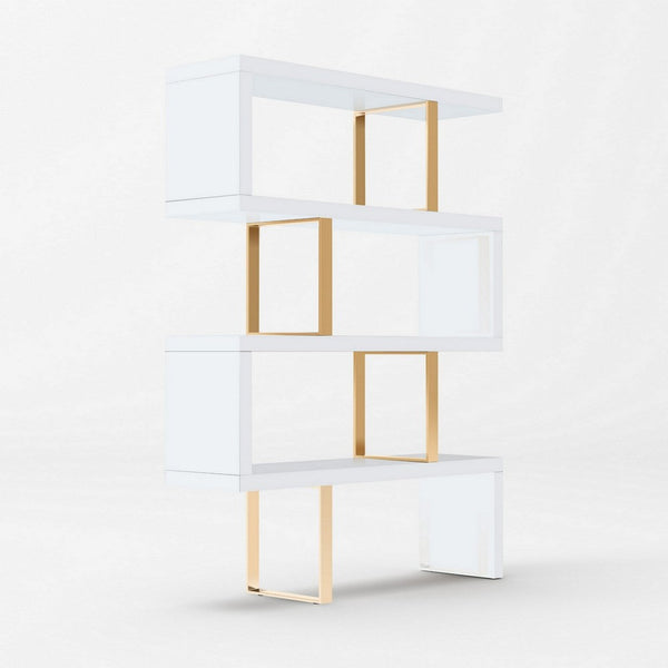 67 Inch Bookcase, Vertical Freestanding Divider, 4 Shelves, White, Gold - BM311197