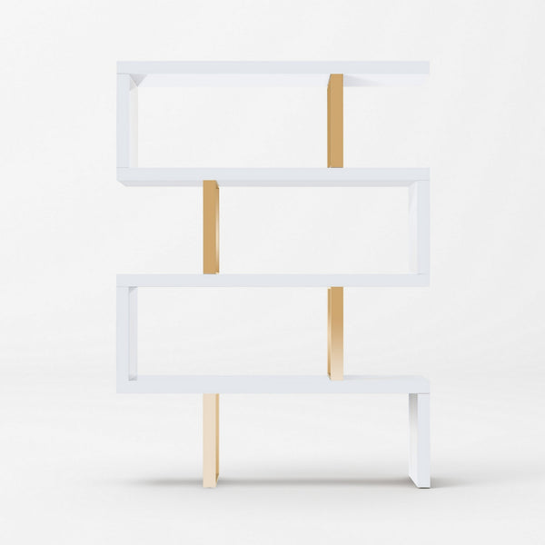 67 Inch Bookcase, Vertical Freestanding Divider, 4 Shelves, White, Gold - BM311197