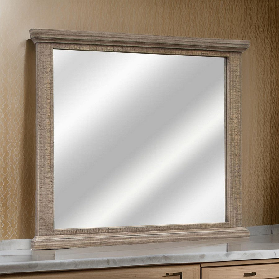 Tren 37 x 42 Dresser Mirror, Rectangular, Pine Wood, Gray, Grain Details - BM311200