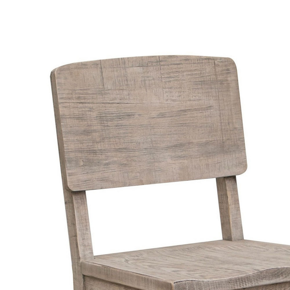 Rien 23 Inch Dining Chair Set of 2, Pine Wood, Grain Details, Rustic Gray - BM311203