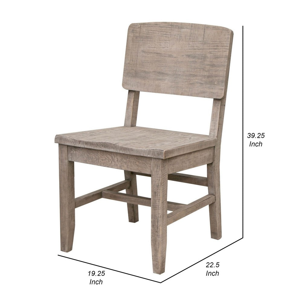 Rien 23 Inch Dining Chair Set of 2, Pine Wood, Grain Details, Rustic Gray - BM311203