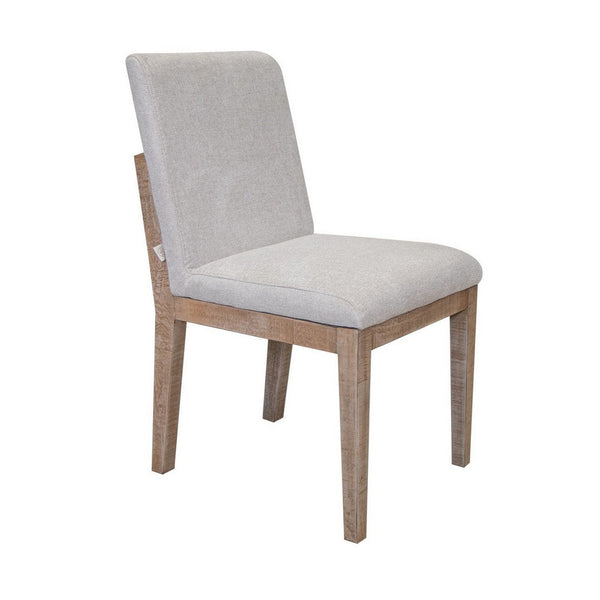 Genie 23 Inch Dining Chair Set of 2, Pine Wood, Ivory Fabric, Brown Frame - BM311209