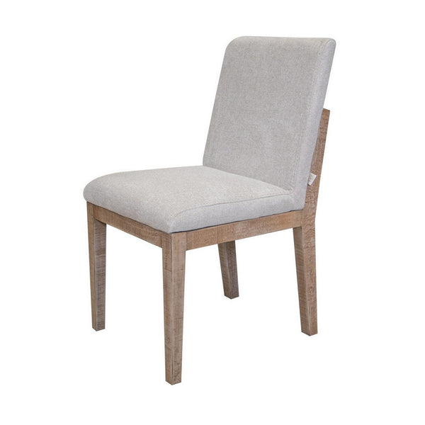Genie 23 Inch Dining Chair Set of 2, Pine Wood, Ivory Fabric, Brown Frame - BM311209