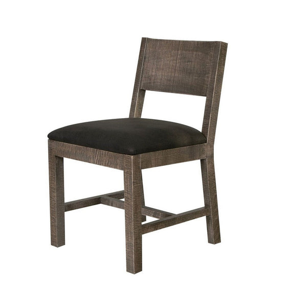 Piel 21 Inch Dining Chair Set of 2, Brown Pine Wood, Black Faux Leather - BM311214
