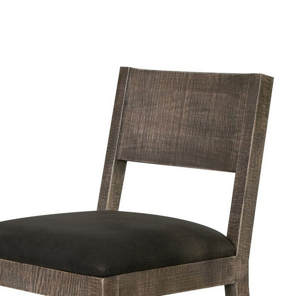 Piel 21 Inch Dining Chair Set of 2, Brown Pine Wood, Black Faux Leather - BM311214