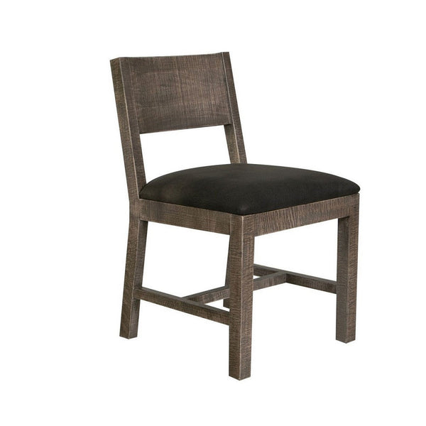 Piel 21 Inch Dining Chair Set of 2, Brown Pine Wood, Black Faux Leather - BM311214