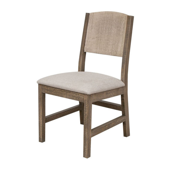 Aose 22 Inch Dining Chair Set of 2, Pine Wood, Rustic Brown, Gray Fabric - BM311217