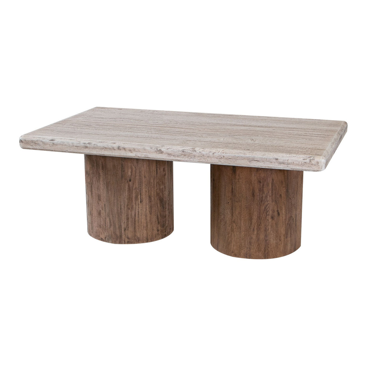 Kohl 50 Inch Cocktail Table, Brown Mango Wood, Drum Base, Cream Floated Top - BM311231