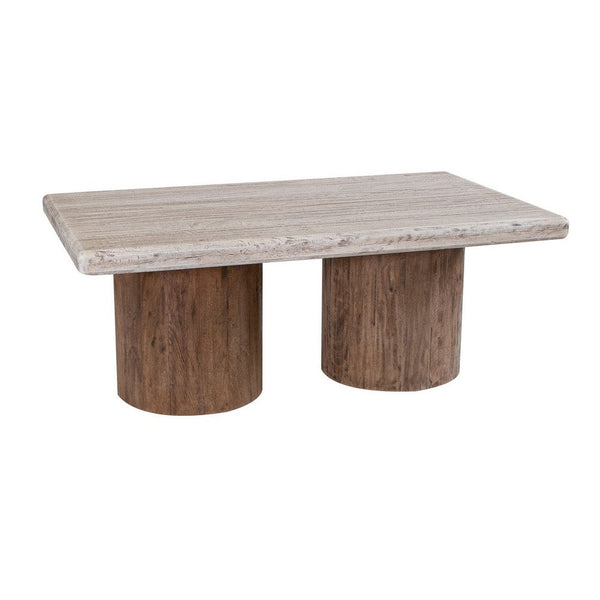 Kohl 50 Inch Cocktail Table, Brown Mango Wood, Drum Base, Cream Floated Top - BM311231